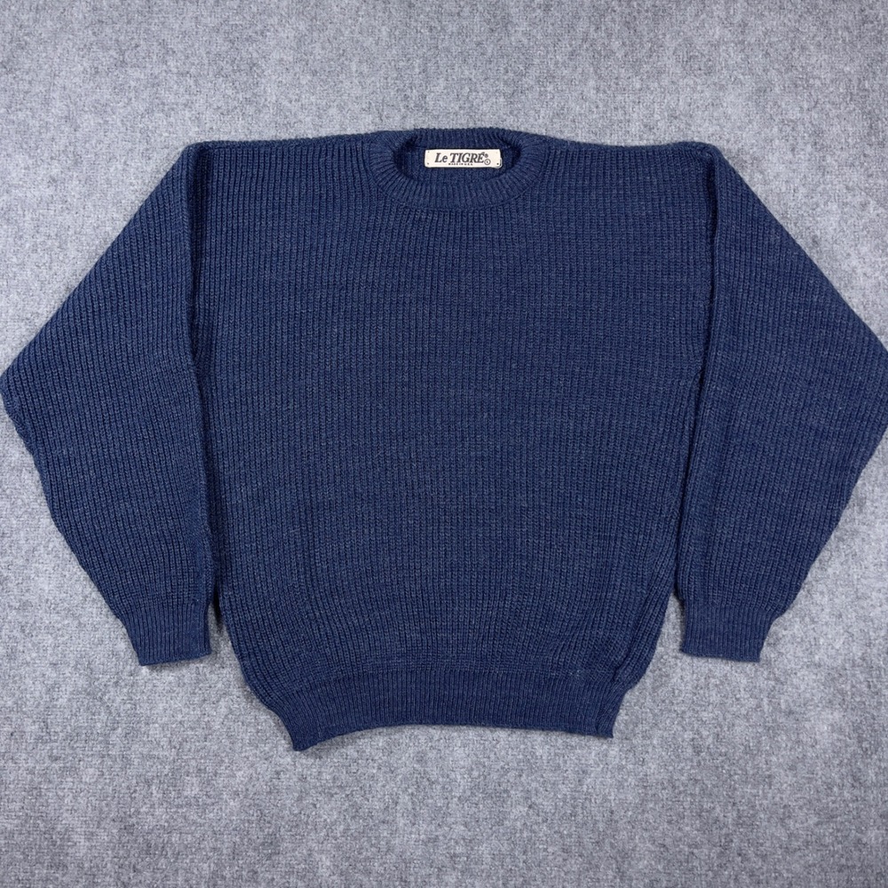 Vintage Le Tigre Sweater Mens Large Navy Blue Ribbed Knit Made in USA